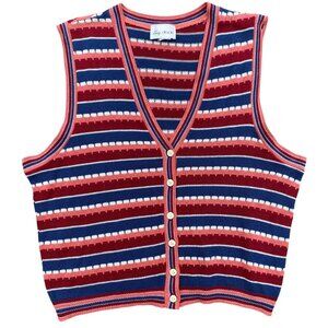 Vintage Lady Devon USA Union Striped Sweater Vest Cottagecore Grandma 70s-M/L
